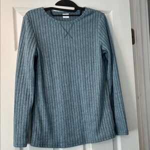 Women's Blue Ribbed Long Sleeve Top